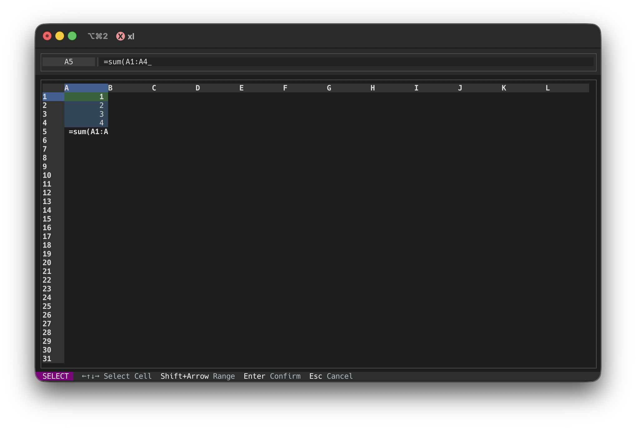 Formula editing in RustXL